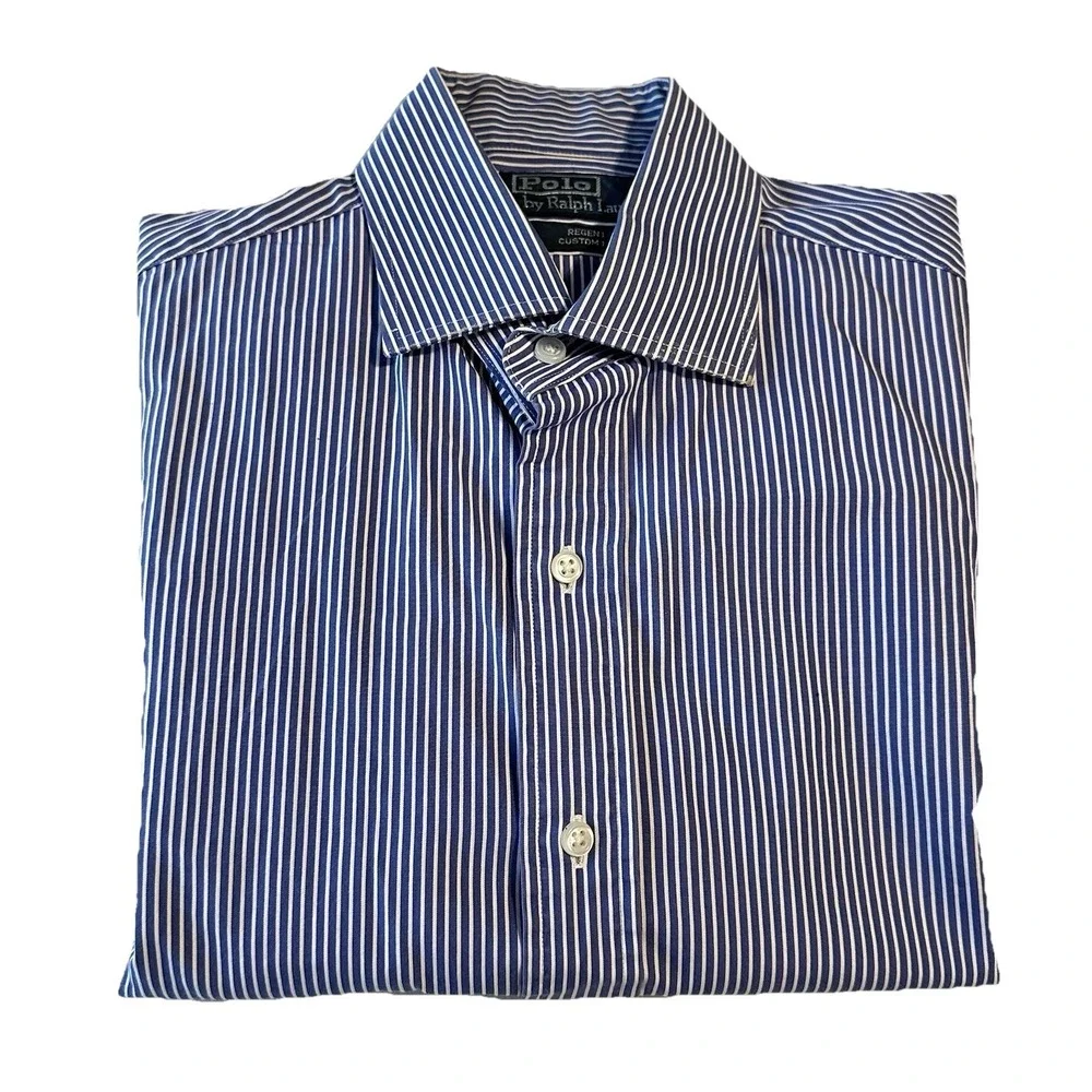 Polo‎ Ralph Lauren Regent Custom Fit Blue Pin Stripe Shirt 15 34-35  100% Cotton